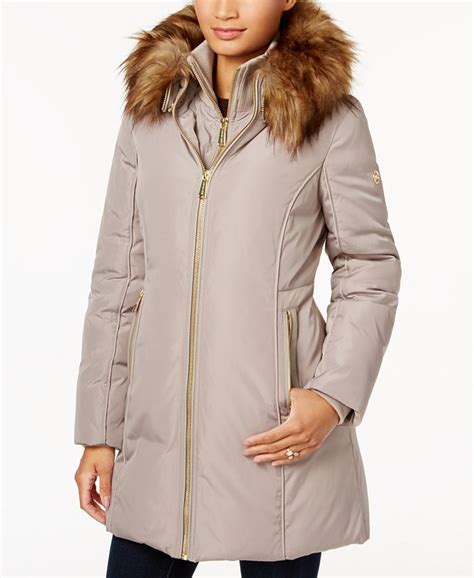 michael kors faux fur trim layered down coat